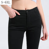 Plus Size 6XL Women Pants Spring Fashion Solid Color Skinny High Waist Elastic Black Leggings Lady Pencil Pants Slim Trousers