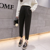 Autumn Woolen Trousers Women 2019 Elastic High Waist Loose Winter Pants Women Pantalones Split Pants For Women Bottoms Womens