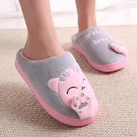 Women Winter Home Slippers Cartoon Cat Shoes Non-slip Soft Winter Warm House Slippers Indoor Bedroom Lovers Couples Floor Shoes