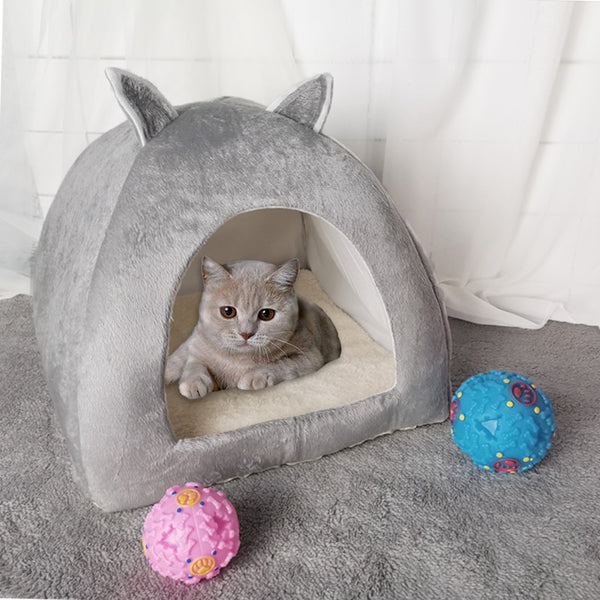 Tent-type Collapsible Cat Dog Bed Foldable House Indoor Kitten Puppy Cave House Sleeping Plush Soft Mat Cat washable Bed