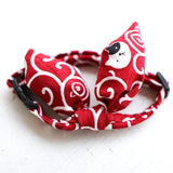 Unique Bunny Ears Bowtie Cat Collar Japan Traditional Lucky Pendant and Gold Bell Safety Breakaway Light Weight, Soft, Durable