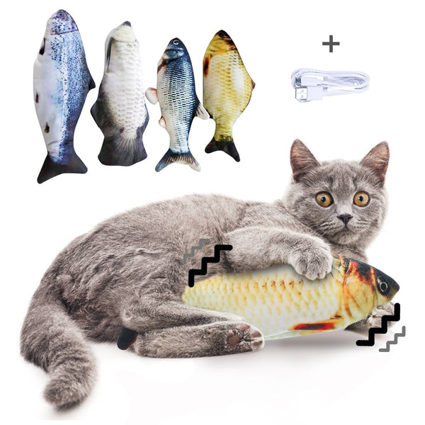 Pet Cat Toy USB Charging Simulation Electric Dancing Moving Floppy Fish Cats Toy Chewing Playing Simulation Fish Toy Biting