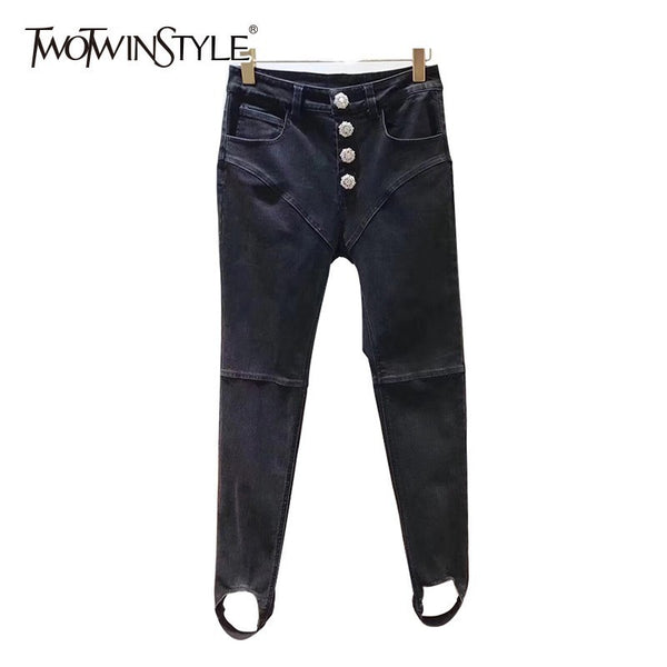 TWOTWINSTYLE Diamonds Bottoms High Waist Denim Trousers For Women Long Jeans Female Spring 2019 Fashion Streetwear Tide